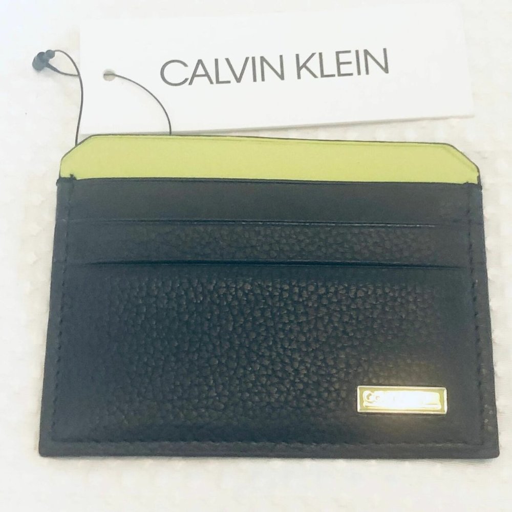 Calvin Klein Mens Black Green Leather Credit Card Holder Small Wallet Set Of 2 - Picture 5 of 10